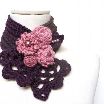 Crochet Purple Scarflette Neckwarmer Necklace With..