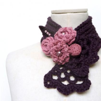 Crochet Purple Scarflette Neckwarmer Necklace With..