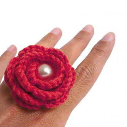 Custom Color Flower Ring, Crochet Red Wool Rose -..