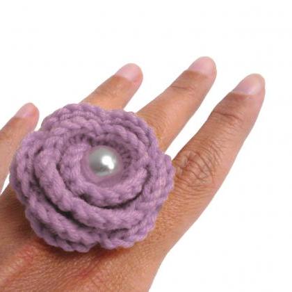 Custom Color Flower Ring, Crochet Red Wool Rose -..