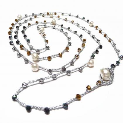 Silver Gold And Black Rosary Necklace With..