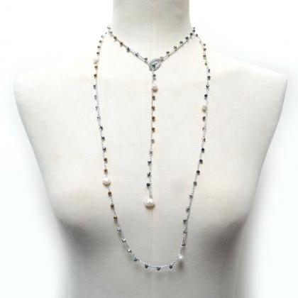 Silver Gold And Black Rosary Necklace With..