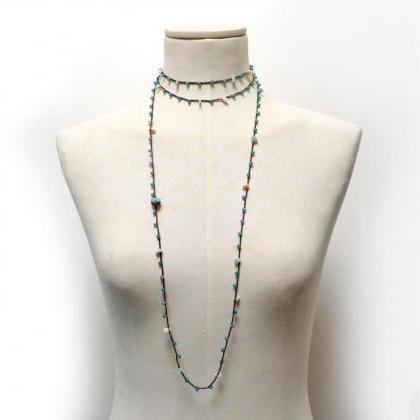 Long Beaded Brown and Green Necklac..
