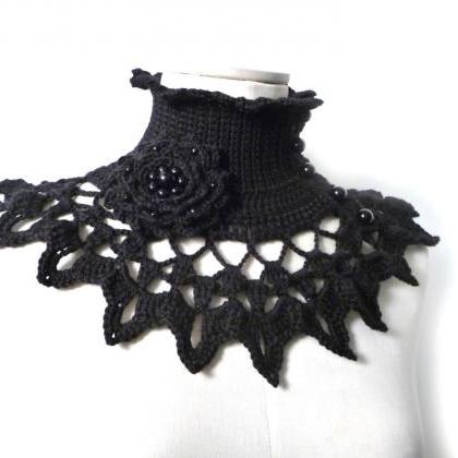 Black Crochet Neckwarmer / Collar With Turtleneck,..
