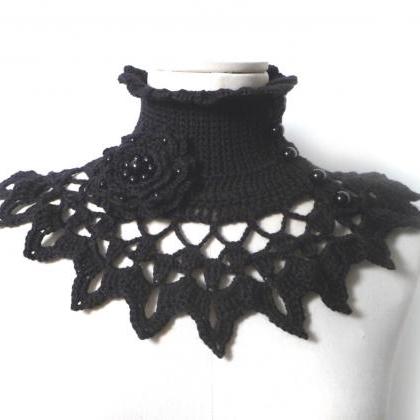 Black Crochet Neckwarmer / Collar With Turtleneck,..