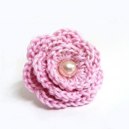 Crochet Flower Adjustable Ring - Mint Green Cotton..