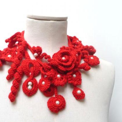 Crochet Lariat Necklace - Freeform Scarflette -..