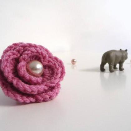 Dusty Pink Flower Ring, Crochet Wool Rose,..