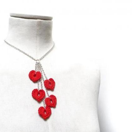 Red Tiny Hearts Necklace, Love Jewelry, Queen Of..