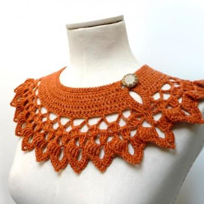 Burnt Orange Collar Necklace, Croch..