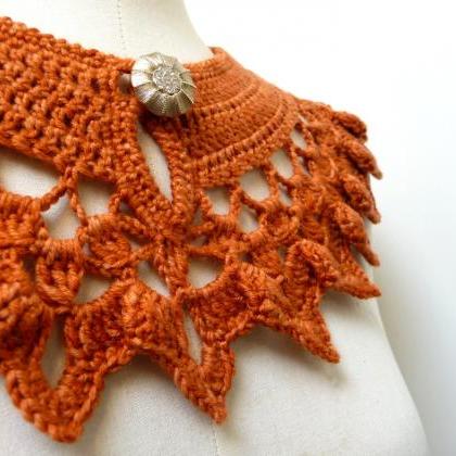 Burnt Orange Collar Necklace, Croch..