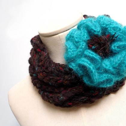 Loop Infinity Scarf Necklace, Brown Wool With..