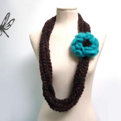 Loop Infinity Scarf Necklace, Brown Wool With..