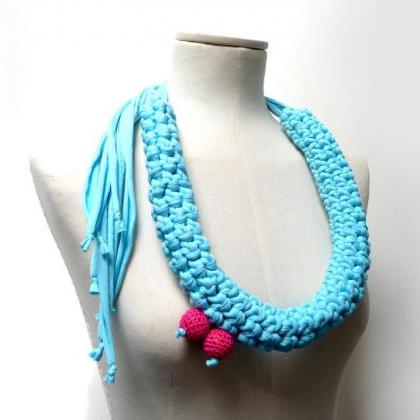 Crochet Statement Necklace - Turquoise Upcycled..