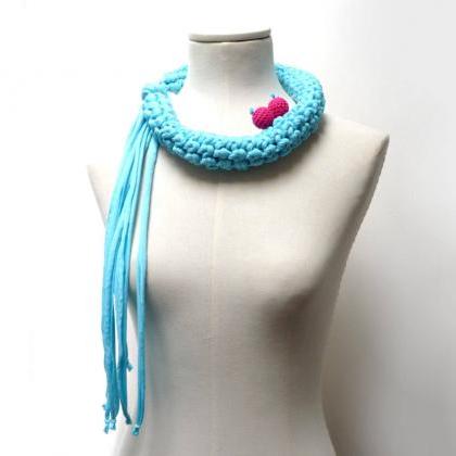 Crochet Statement Necklace - Turquoise Upcycled..
