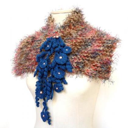 Knit Chunky Scarf, Faux Fur Crochet Neckwarmer /..