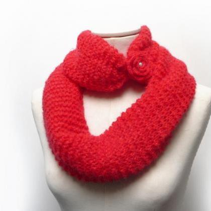 Red Mohair Loop Scarf, Oversized Knit Scarf,..