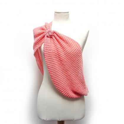 Peach Pink Infinity Scarf, Chunky Cowl, Knit..