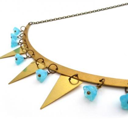 Gold Brass Garland Necklace, Triangles And..