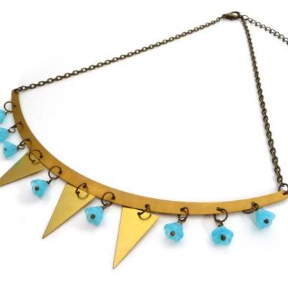 Gold Brass Garland Necklace, Triangles And..