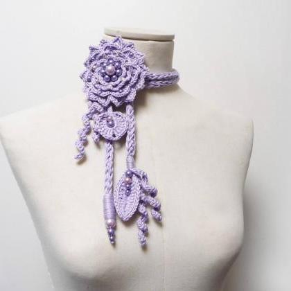 Crochet Lariat Necklace With Giant Flower And..