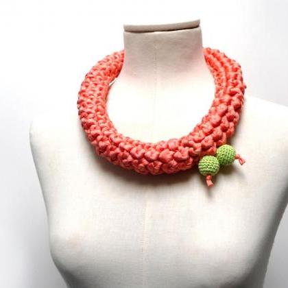 Crochet Statement Necklace - Peach ..