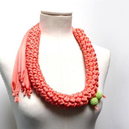 Crochet Statement Necklace - Peach ..