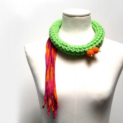 Crochet Statement Necklace - Lime G..