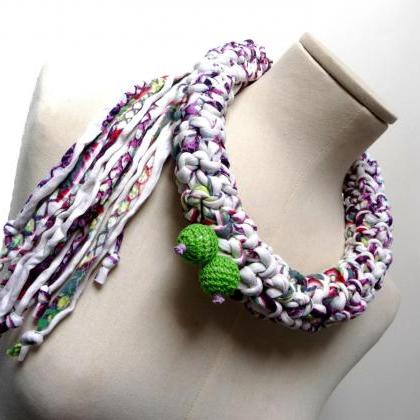 Crochet Statement Necklace - White Purple Lime..