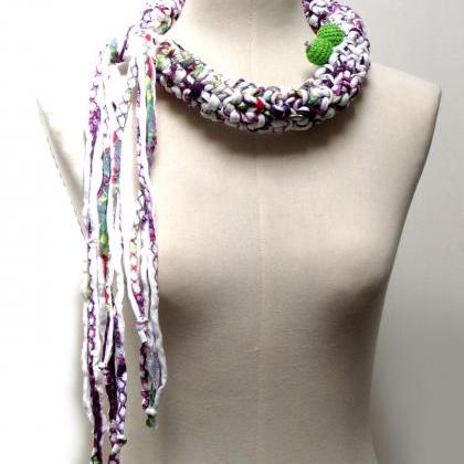 Crochet Statement Necklace - White Purple Lime..