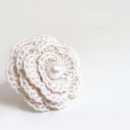 Pink Crochet Flower Ring - Cotton Rose,..
