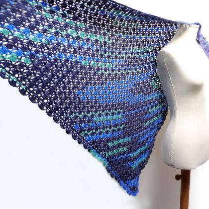 Triangle Crochet Shawl Scarf Wrap Stole - Blue,..
