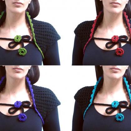Custom Color Knit Wool Shrug, Short Sleeve Black..