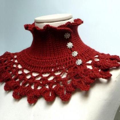 Rust Brown Marsala Crochet Neckwarmer, Capelet..