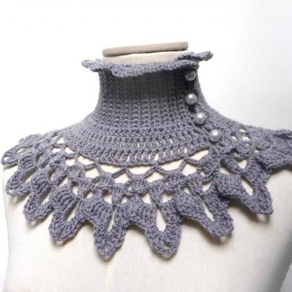 Grey Crochet Neckwarmer / Collar With Turtleneck,..
