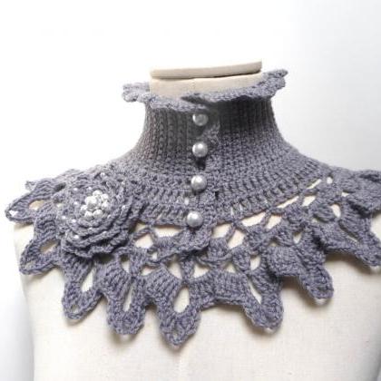 Grey Crochet Neckwarmer / Collar With Turtleneck,..