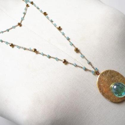 Antique Locket Necklace / Long Beaded Necklace..