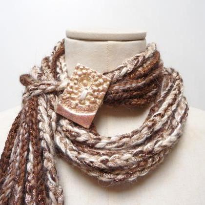 Loop Wool Scarf Necklace, Infinity Crochet..