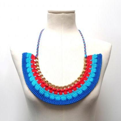 Crochet Cotton And Chain Necklace Choker - Color..