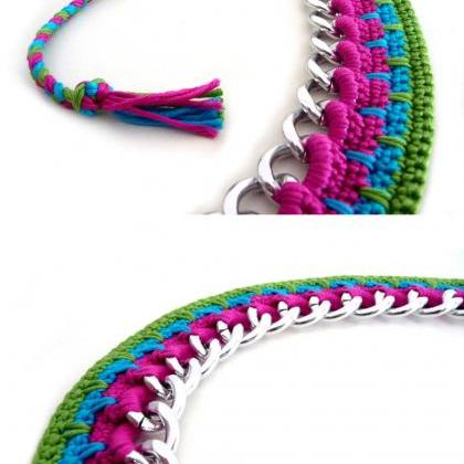 Crochet Chain Necklace Choker - Color Block..