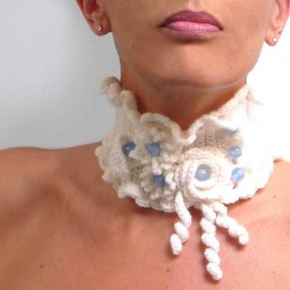 Crochet White Collar Neckwarmer, Wo..