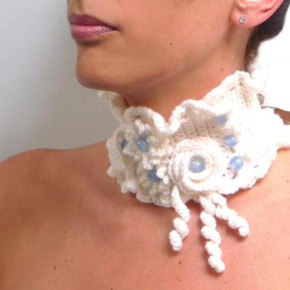 Crochet White Collar Neckwarmer, Wo..