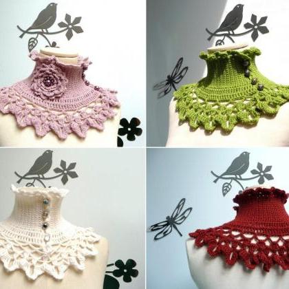 Victorian Wool Collar Neck Warmer, Crochet Green..
