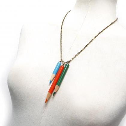 Teacher Gift Idea Color Pencil Necklace With Brass..
