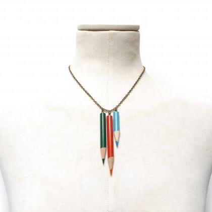 Teacher Gift Idea Color Pencil Necklace With Brass..