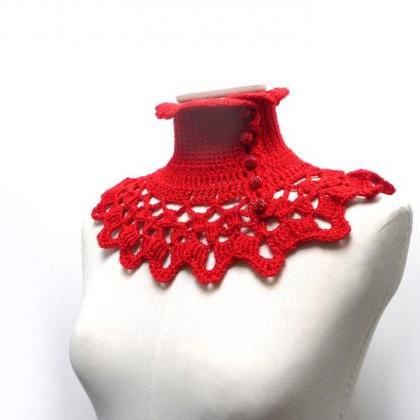 Red Collar Neck Warmer, Crochet Boho Victorian..