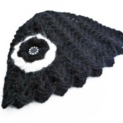 Black Crochet Cloche Hat With Flower - Mohair..