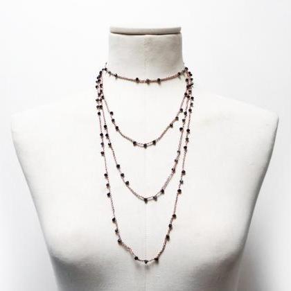 Rose Gold Long Beaded Necklace with..