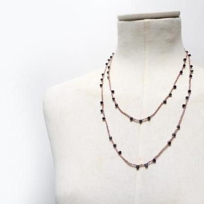 Rose Gold Long Beaded Necklace with..