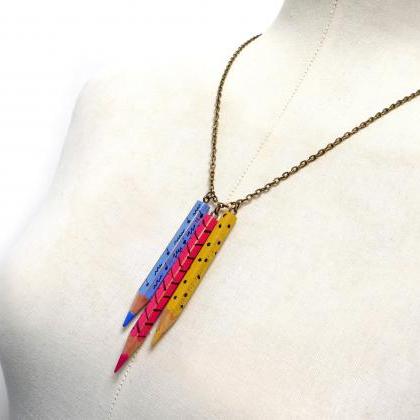 Color Pencil Necklace With Brass Chain - Light..